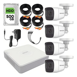 Epcom B8-KIT-MIC Kit de Sistema Profecional de Video Vigilancia TurboHD Con Microfono Integrado Modelo B8-MIC-PLUS+500 4 Canales 2Mp Con disco duro 500GB CCTV Cámaras Bala Metalicas Con Cables Para Audio por Coaxitron de 18 Mts. de Longitud Más Fuente De Poder Para 4 Camaras
