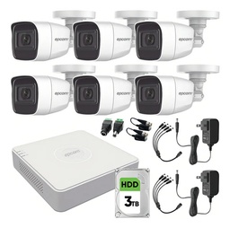 Epcom B8-KIT-MIC Kit de Sistema Profecional de Video Vigilancia TurboHD Con Microfono Integrado Modelo B8-MIC-PLUS6-SC+3T 8 Canales 2Mp Con disco duro 3TB CCTV  6 Cámaras Bala Metalicas Con 2 Fuentes De Poder Para 8 Camaras