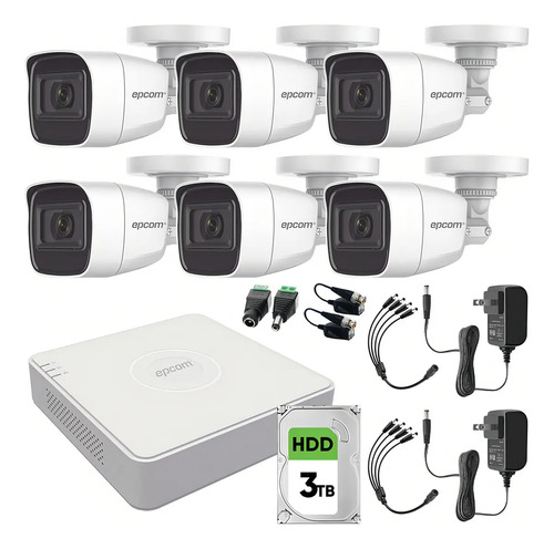 Epcom B8-KIT-MIC Kit de Sistema Profecional de Video Vigilancia TurboHD Con Microfono Integrado Modelo B8-MIC-PLUS6-SC+3T 8 Canales 2Mp Con disco duro 3TB CCTV  6 Cámaras Bala Metalicas Con 2 Fuentes De Poder Para 8 Camaras