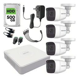 Epcom B8-KIT-MIC Kit de Sistema Profecional de Video Vigilancia TurboHD Con Microfono Integrado Modelo B8-MIC-PLUS-SC+500 4 Canales 2Mp Con disco duro 500GB CCTV Cámaras Bala Metalicas Con Fuente De Poder Para 4 Camaras