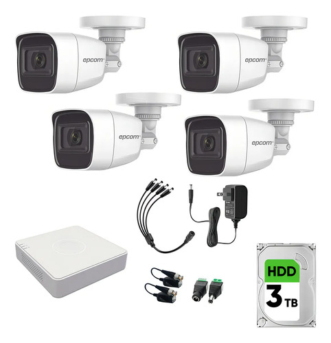 Epcom B8-KIT-MIC Kit Camaras De Seguridad De Video Vigilancia Metalicas Con Microfono Integrado Modelo B8-MIC-PLUS-SC+3T 2mp Con disco duro 3TB Cctv Cámaras Bala Con Audio Por Coaxitron Turbohd 1080p Lite