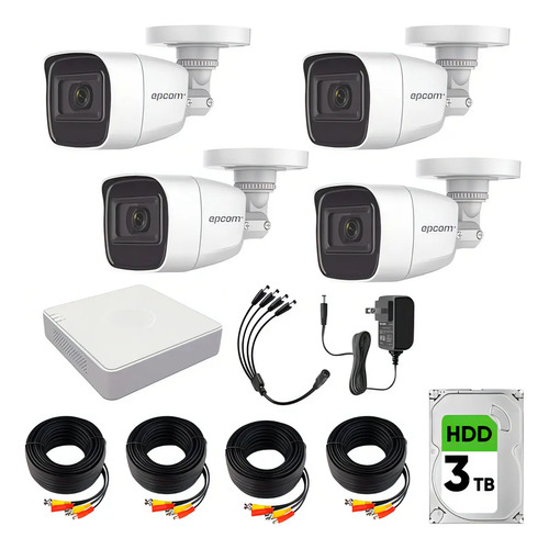 Epcom B8-KIT-MIC Kit Camaras De Seguridad De Video Vigilancia Metalicas Con Microfono Integrado ModeloB8-MIC-PLUS+3T 2mp Con disco duro 3TB Cctv Cámaras Bala Con Audio Por Coaxitron Turbohd 1080p Lite
