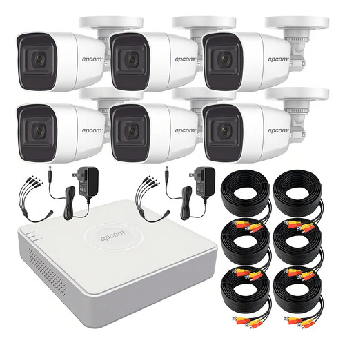 Epcom B8-KIT-MIC Kit Camaras De Seguridad De Video Vigilancia Metalicas Con Microfono Integrado Modelo B8-MIC-PLUS6 2mp Cctv Cámaras Bala Con Audio Por Coaxitron Turbohd 1080p Lite
