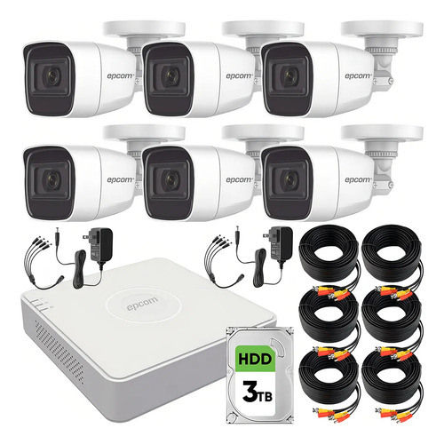 Epcom B8-KIT-MIC Kit Camaras De Seguridad De Video Vigilancia Metalicas Con Microfono Integrado Modelo B8-MIC-PLUS6+3T 2mp Con disco duro 3TB Cctv Cámaras Bala Con Audio Por Coaxitron Turbohd 1080p Lite