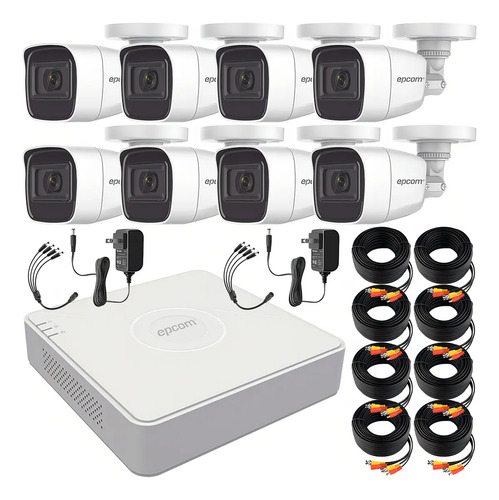 Epcom B8-KIT-MIC Kit Camaras De Seguridad De Video Vigilancia Metalicas Con Microfono Integrado Modelo B8-MIC-PLUS8 2mp Cctv Cámaras Bala Con Audio Por Coaxitron Turbohd 1080p Lite