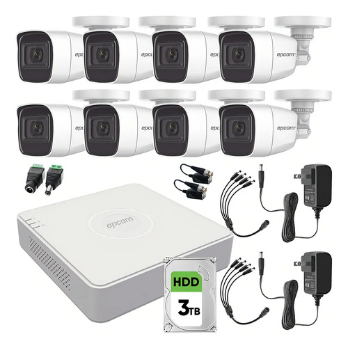 Epcom B8-KIT-MIC Kit Camaras De Seguridad De Video Vigilancia Metalicas Con Microfono Integrado Modelo B8-MIC-PLUS8-SC+3T 2mp Con disco duro 3TB Cctv Cámaras Bala Con Audio Por Coaxitron Turbohd 1080p Lite