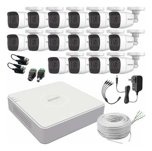 Epcom B8-KIT-MIC Kit Camaras De Seguridad De Video Vigilancia Metalicas Con Microfono Integrado Modelo B8-MIC-PLUS16-B 2mp Cctv Cámaras Bala Con Audio Por Coaxitron Turbohd 1080p Lite + Bobina UTP