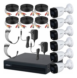 Dahua DHT0250017 Kit de Circuito Cerrado Full Color 6 Cámaras 2 MP con Accesorios Incluidos  Kit de Video Vigilancia con Detección de Movimiento y Cámaras de Seguridad Alta Resolución