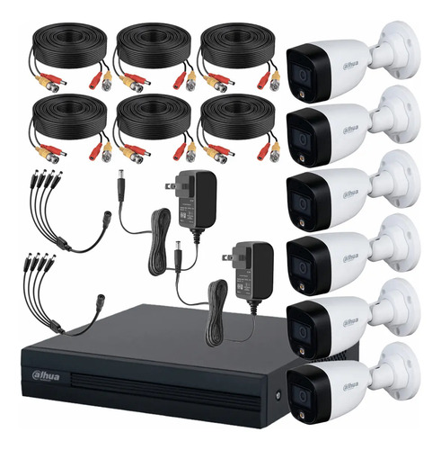 Dahua DHT0250017 Kit de Circuito Cerrado Full Color 6 Cámaras 2 MP con Accesorios Incluidos  Kit de Video Vigilancia con Detección de Movimiento y Cámaras de Seguridad Alta Resolución