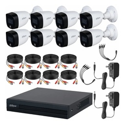 Dahua DHT0250017 Kit de Circuito Cerrado Full Color 8 Cámaras 2 MP con Accesorios Incluidos Kit de Video Vigilancia con Detección de Movimiento y Cámaras de Seguridad Alta Resolución