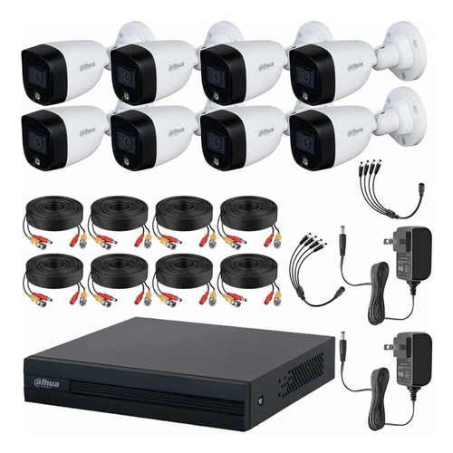Dahua DHT0250017 Kit de Circuito Cerrado Full Color 8 Cámaras 2 MP con Accesorios Incluidos Kit de Video Vigilancia con Detección de Movimiento y Cámaras de Seguridad Alta Resolución