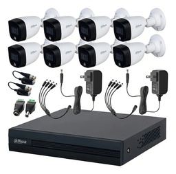 Dahua DHT0250017 Kit de Video Vigilancia Full Color 8 Cámaras 2 MP con Transceptores Circuito Cerrado con Detección de Movimiento y Cámaras de Seguridad  Alta Resolución