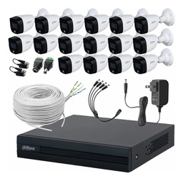 Dahua DHT0250017 Kit de CCTV Full Color 16 Cámaras 2 MP + Bobina de Cable UTP Cat53 con Transceptores Kit de Video Vigilancia Detección de Movimiento Cámaras de Seguridad con Detección de Movimiento