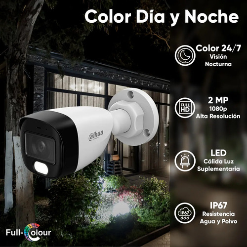 Dahua DHT0250020 Kit de 4 Cámaras de seguridad Exterior FULLCOLORKIT-A-4CC Full Color 2 MP Microfono Integrado Circuito Cerrado Facil Instalación Busqueda de Humanos FULLCOLORKIT-A CCTV