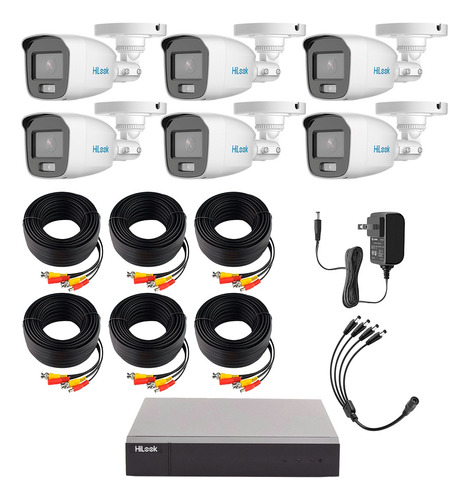 Hilook HL-1080-CV/A Kit de Camaras de Seguridad Exterior CV/A6-PLUS Video Vigilancia TurboHD 1080p CCTV 6 Cámaras Bala ColorVu con Micrófono Integrado