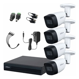 Dahua DHT0250011 Kit CCTV 4 Cámaras Metálcas de 2 Mp con Micrófono Integrado  Kit de Video Vigilancia con Detección de Movimiento Alta Resolución