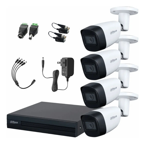 Dahua DHT0250011 Kit CCTV 4 Cámaras Metálcas de 2 Mp con Micrófono Integrado  Kit de Video Vigilancia con Detección de Movimiento Alta Resolución