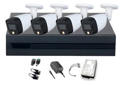 Dahua DHT0250020 Kit de 4 Cámaras de seguridad Exterior FULLCOLORKIT-A-4SC3  Full Color 2 MP 3 TB Microfono Integrado Circuito Cerrado Facil Instalación Busqueda de Humanos FULLCOLORKIT-A CCTV