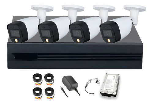 Dahua DHT0250020 Kit de 4 Cámaras de seguridad Exterior FULLCOLORKIT-A-4CC3  Full Color 2 MP 3 TB Microfono Integrado Circuito Cerrado Facil Instalación Busqueda de Humanos FULLCOLORKIT-A CCTV