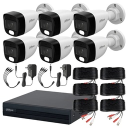 Dahua DHT0250020 Kit de 6 Cámaras de seguridad Exterior FULLCOLORKIT-A-6CC  Full Color 2 MP Microfono Integrado Circuito Cerrado Facil Instalación Busqueda de Humanos FULLCOLORKIT-A CCTV