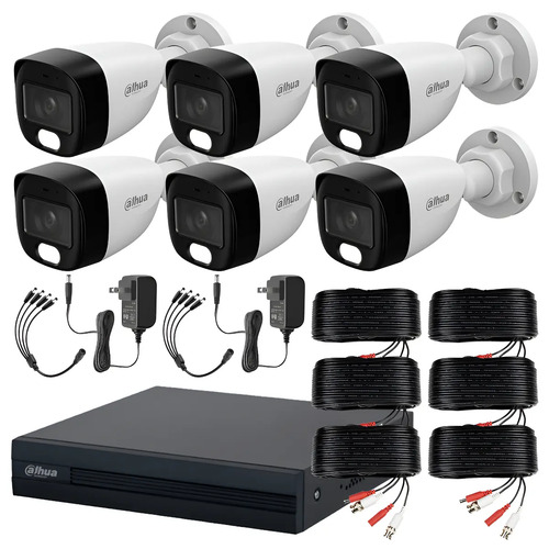 Dahua DHT0250020 Kit de 6 Cámaras de seguridad Exterior FULLCOLORKIT-A-6CC  Full Color 2 MP Microfono Integrado Circuito Cerrado Facil Instalación Busqueda de Humanos FULLCOLORKIT-A CCTV