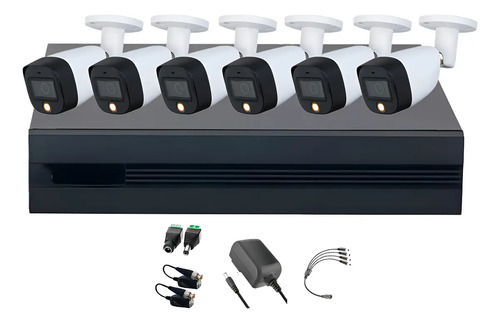 Dahua DHT0250020 Kit de 6 Cámaras de seguridad Exterior FULLCOLORKIT-A-6SC Full Color 2 MP Microfono Integrado Circuito Cerrado Facil Instalación Busqueda de Humanos FULLCOLORKIT-A CCTV