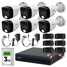 Dahua DHT0250020 Kit de 6 Cámaras de seguridad Exterior FULLCOLORKIT-A-6CC3  Full Color 2 MP 3 TB Microfono Integrado Circuito Cerrado Facil Instalación Busqueda de Humanos FULLCOLORKIT-A CCTV