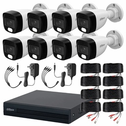Dahua DHT0250020 Kit de 8 Cámaras de seguridad Exterior FULLCOLORKIT-A-8CC  Full Color 2 MP Microfono Integrado Circuito Cerrado Facil Instalación Busqueda de Humanos FULLCOLORKIT-A CCTV