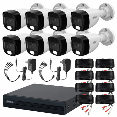 Dahua DHT0250020 Kit de 8 Cámaras de seguridad Exterior FULLCOLORKIT-A-8CC  Full Color 2 MP Microfono Integrado Circuito Cerrado Facil Instalación Busqueda de Humanos FULLCOLORKIT-A CCTV