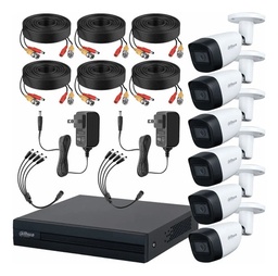 Dahua DHT0250011 Kit de Video Vigilancia 6 Cámaras Metalicas con Microfono Integrado + Accesorios Cámaras de Seguridad  con Busqueda Inteligente de Alta Resolución