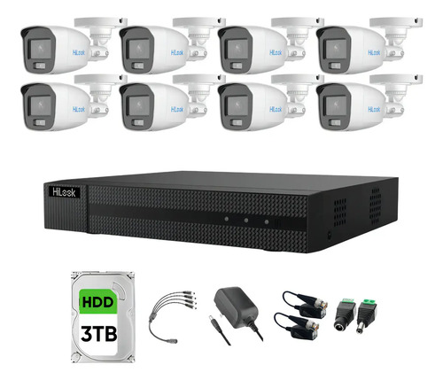 Hilook HL-1080-CV/A Kit de Camaras de Seguridad Exterior CV/A8-PLUS-SC Video Vigilancia TurboHD 1080p CCTV 8 Cámaras Bala ColorVu con Micrófono Integrado