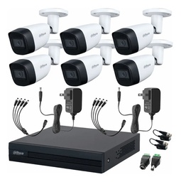 Dahua DHT0250011 Kit de Circuito Cerrado 6 Cámaras Metalicas con Microfono Integrado + Transceptores Kit de Video Vigilancia con Busqueda Inteligente de Alta Resolución