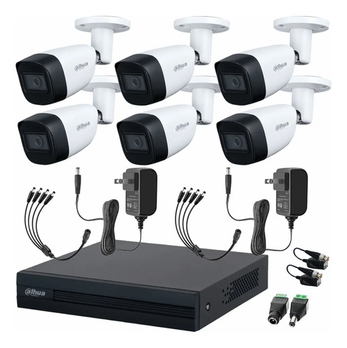 Dahua DHT0250011 Kit de Circuito Cerrado 6 Cámaras Metalicas con Microfono Integrado + Transceptores Kit de Video Vigilancia con Busqueda Inteligente de Alta Resolución