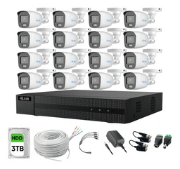 Hilook HL-1080-CV/A Kit de Camaras de Seguridad Exterior CV/A16B-PLUS Video Vigilancia TurboHD 1080p CCTV 16 Cámaras Bala ColorVu con Micrófono Integrado + Bobina UTP