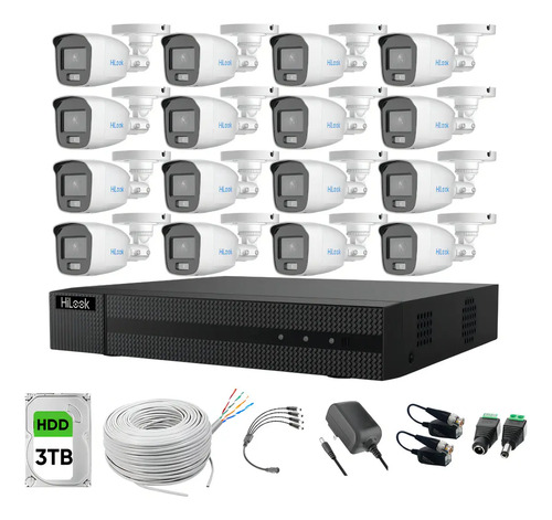 Hilook HL-1080-CV/A Kit de Camaras de Seguridad Exterior CV/A16B-PLUS Video Vigilancia TurboHD 1080p CCTV 16 Cámaras Bala ColorVu con Micrófono Integrado + Bobina UTP