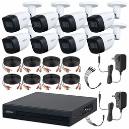 Kit de Videovigilancia Cronos 8 Cámaras Dahua Bala HFW1200CM 2MP Metálica con Micrófono Integrado + Cables + Accesorios - Kit CCTV HFW1200CM-ZERO-CC (DVR DH-XVR1B08-I Circuito Cerrado)