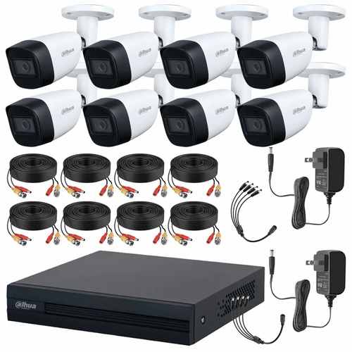 Kit de Videovigilancia Cronos 8 Cámaras Dahua Bala HFW1200CM 2MP Metálica con Micrófono Integrado + Cables + Accesorios - Kit CCTV HFW1200CM-ZERO-CC (DVR DH-XVR1B08-I Circuito Cerrado)