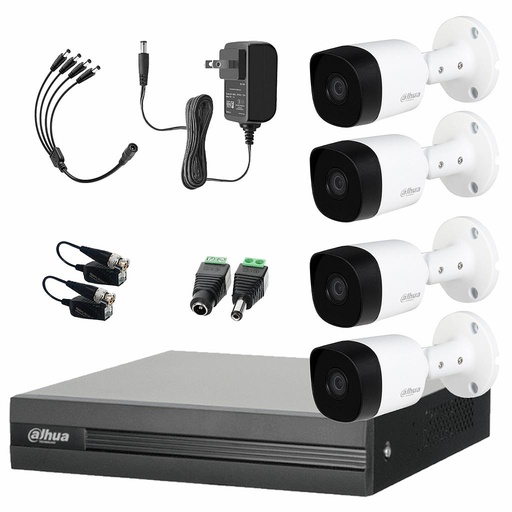Dahua DHT0250012 Kit CCTV 4 Cámaras Metálicas de 5 Mp con Transceptores  Kit de Video Vigilancia con Detección de Movimiento Alta Resolución