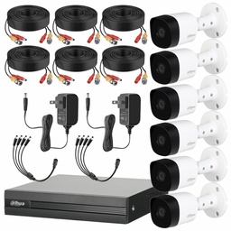 Dahua DHT0250012 Kit de Video Vigilancia 6 Cámaras de 5 Mp Metalicas + Accesorios Cámaras de Seguridad con Busqueda Inteligente de Alta Resolución