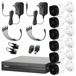 Dahua DHT0250012 Kit de Circuito Cerrado 6 Cámaras Metalicas + Transceptores Kit de Video Vigilancia con Busqueda Inteligente de Alta Resolución