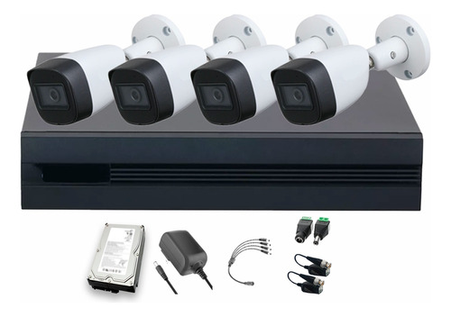 Dahua DHT0250013 Kit de 4 Cámaras de seguridad Metálicas Exterior KITXVR5104HS4KLI3-4CSC500 500 GB 5 MP Microfono Integrado Circuito Cerrado Facil Instalación Busqueda de Humanos KITXVR5104HS4KLI3 CCTV