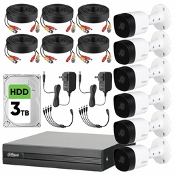 Dahua DHT0250012 Kit de Video Vigilancia 6 Cámaras Metálicas 5 MP HDD de 3 TB + Accesorios Cámaras de Seguridad con Detección de Movimiento y Alta Resolución