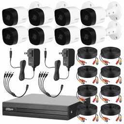 Dahua DHT0250012 Kit de Video Vigilancia 8 Cámaras 5 Mp Metalicas con Microfono Integrado + Accesorios Cámaras de Seguridad con Busqueda Inteligente de Alta Resolución