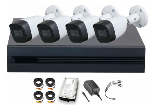 Dahua DHT0250013 Kit de 4 Cámaras de seguridad Metálicas Exterior KITXVR5104HS4KLI3-4CCC3 + Accesorios 5 MP 3 TB Microfono Integrado Circuito Cerrado Facil Instalación Busqueda de Humanos KITXVR5104HS4KLI3 CCTV