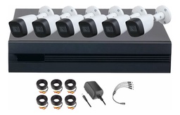 Dahua DHT0250013 Kit de 6 Cámaras de seguridad Metálicas Exterior KITXVR5104HS4KLI3-6CCC + Accesorios 5 MP Microfono Integrado Circuito Cerrado Facil Instalación Busqueda de Humanos KITXVR5104HS4KLI3 CCTV