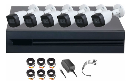 Dahua DHT0250013 Kit de 6 Cámaras de seguridad Metálicas Exterior KITXVR5104HS4KLI3-6CCC + Accesorios 5 MP Microfono Integrado Circuito Cerrado Facil Instalación Busqueda de Humanos KITXVR5104HS4KLI3 CCTV