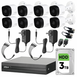 Dahua DHT0250012 Kit CCTV de 8 Cámaras Metálicas 2 MP + Disco Duro de 3 TB y Transceptores Cámaras de Seguridad con Detección de Movimento Video Vigilancia