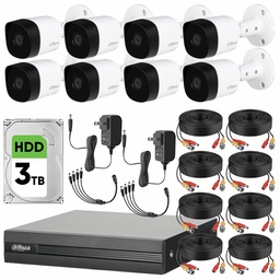 *Dahua DHT0250012 Kit de Video Vigilancia 8 Cámaras Metálicas 5 MP HDD de 3 TB + Accesorios Cámaras de Seguridad con Detección de Movimento y Alta Resolución