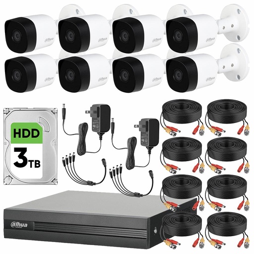 *Dahua DHT0250012 Kit de Video Vigilancia 8 Cámaras Metálicas 5 MP HDD de 3 TB + Accesorios Cámaras de Seguridad con Detección de Movimento y Alta Resolución