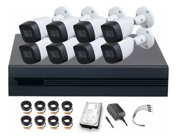 Dahua DHT0250013 Kit de 8 Cámaras de seguridad Metálicas Exterior KITXVR5104HS4KLI3-8CCC3 + Accesorios 5 MP 3 TB Microfono Integrado Circuito Cerrado Facil Instalación Busqueda de Humanos KITXVR5104HS4KLI3 CCTV
